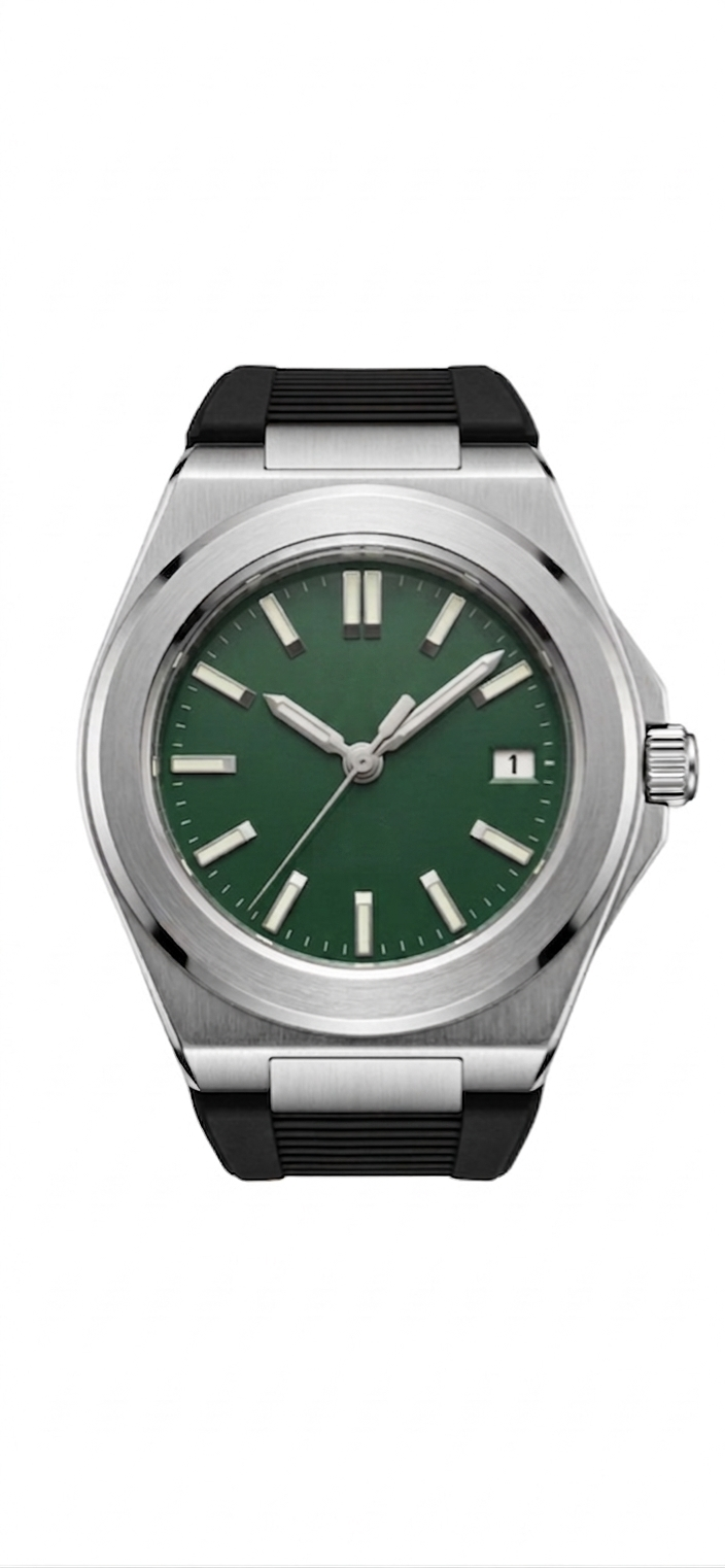 Valtor Silver Steel Green Dial Rubber